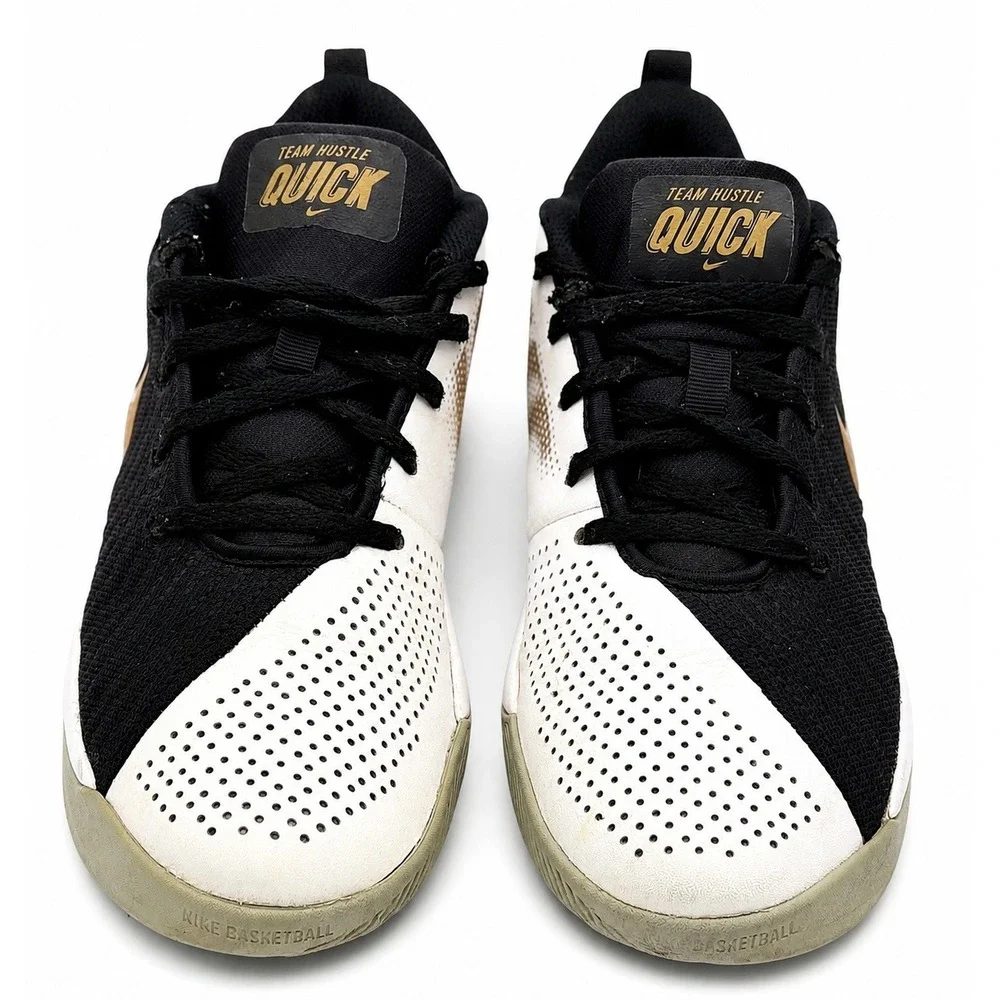 Nike Team Hustle Quick 2 Kids 6Y Black White Gold Basketball Sneakers AT5298-010